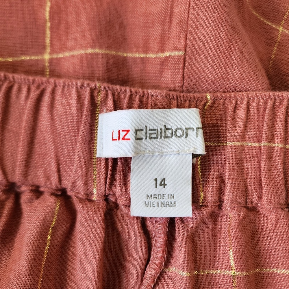 Liz Claiborne Size 14‎ Women's Rose Linen Blend Shorts Windowpane Plaid Summer - Picture 3 of 9